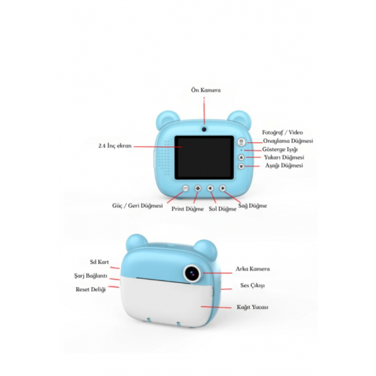 SnapJoy Kids – Akıllı Anında Baskılı Eğlence Kamerası Fotoğraf makinesi (Mavi)