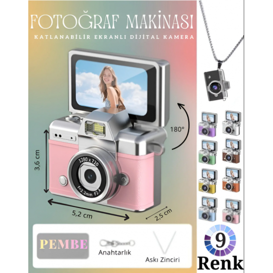 VLOGIX PRO FLIP CAM Kamera fotoğraf makinesi (PEMBE)