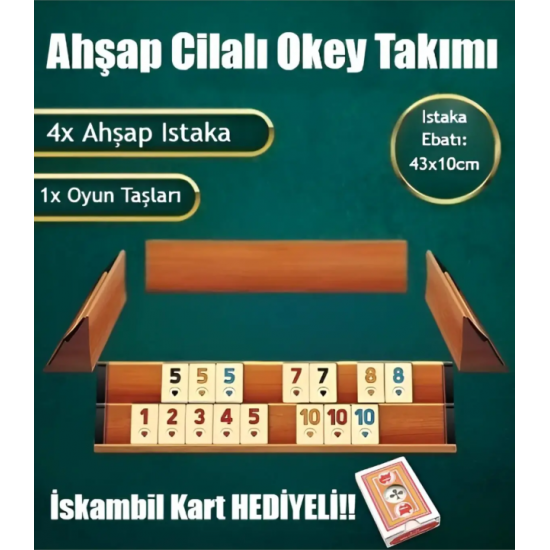 Ahşap Cilalı Okey Takımı Ağaç Istaka Melamin Taşlı Kahveci Hobi Oyun Seti