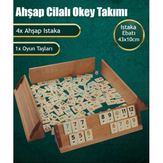 Ahşap Cilalı Okey Takımı Ağaç Istaka Melamin Taşlı Kahveci Hobi Oyun Seti