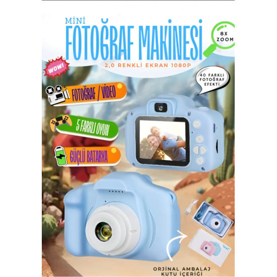 PixyKid™ Kamera Fotoğraf Makinesi (MAVİ)