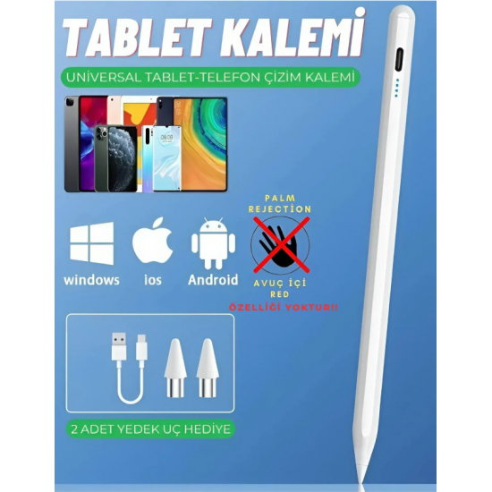Şarjlı Dokunmatik Kalem iOS Android Windows Uyumlu Tablet Telefon iPad Yazı Çizim Kalemi