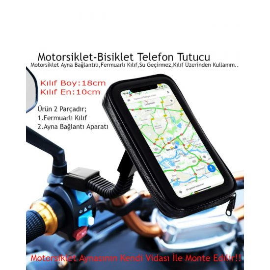 Motosiklet Bisiklet Telefon Tutucu Ayna Bağlantılı Su Geçirmez Kılıf Motor Tutacağı
