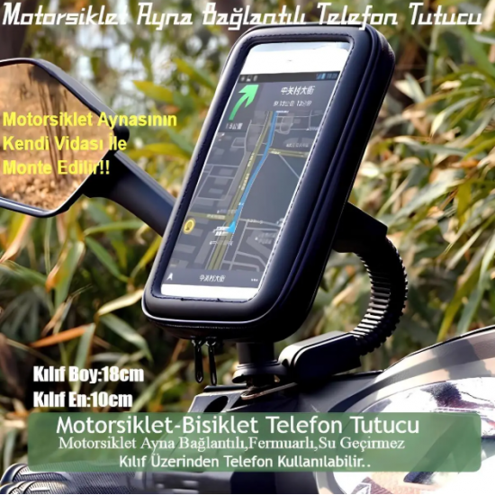 Motosiklet Bisiklet Telefon Tutucu Ayna Bağlantılı Su Geçirmez Kılıf Motor Tutacağı