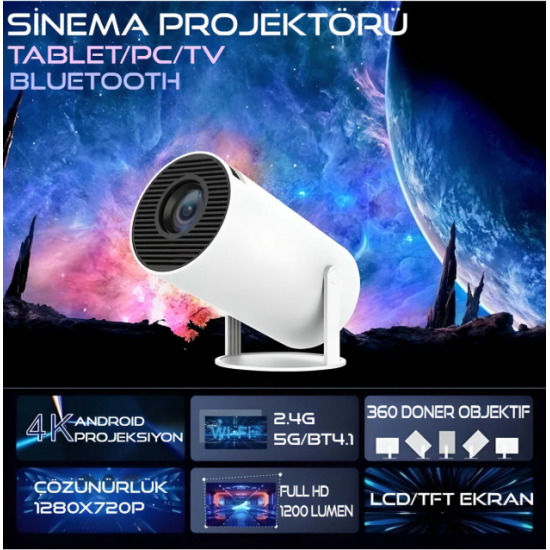 4K Android Led Projektör 1280*720P Taşınabilir Ev Sinema Projeksiyonu Wifi Akıllı Görüntü Sistemi