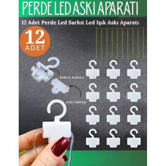 12 Adet Perde Led Tüm Sarkıt Işıklar İçin Uygun Kablo Gizleme Asma Kancası Askı Aparatı