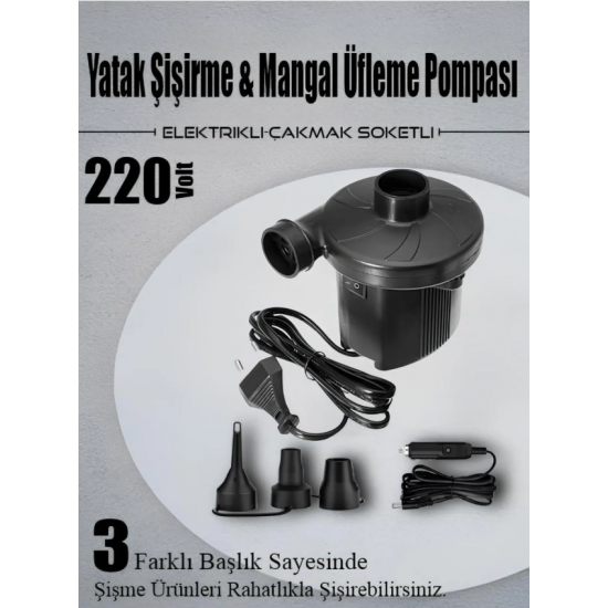 Elektrikli Deniz-Havuz Yatak Şişirme Pompası Oto Çakmak Soketli Kamp-Plaj Mangal Üfleme Fanı