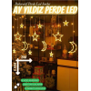 Ay Yıldız Perde Led 8 Mod Saçaklı Perde Pencere Balkon Duvar Işık Dekoratif Peri Lamba Led Işığı