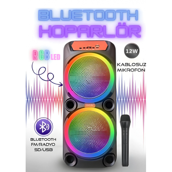 Büyük Boy Party Box Bluetooth Hoparlör Taşınabilir Şarjlı Kablosuz Karaoke Mikrofonlu Ses Sistemi