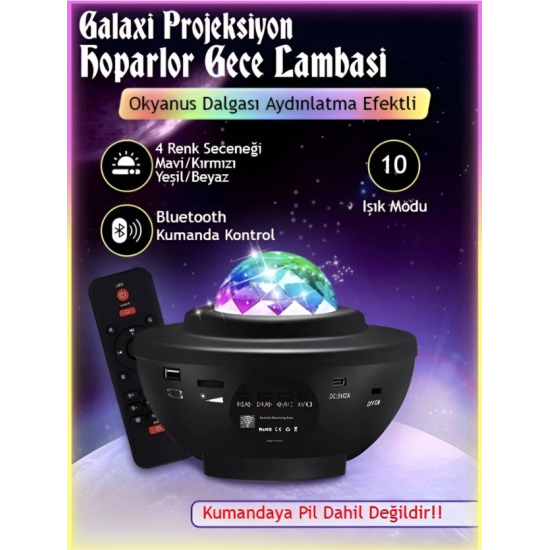 Yıldızlı Projektör Tavan Bulutsu Galaxy Lazer Işıklı Disko Topu Bluetooth Hoparlör Parti Led Lambası