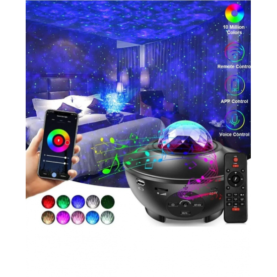 Yıldızlı Projektör Tavan Bulutsu Galaxy Lazer Işıklı Disko Topu Bluetooth Hoparlör Parti Led Lambası
