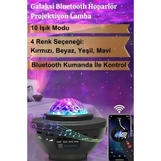 Yıldızlı Projektör Tavan Bulutsu Galaxy Lazer Işıklı Disko Topu Bluetooth Hoparlör Parti Led Lambası