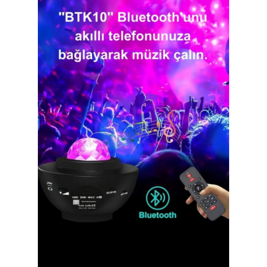 Yıldızlı Projektör Tavan Bulutsu Galaxy Lazer Işıklı Disko Topu Bluetooth Hoparlör Parti Led Lambası
