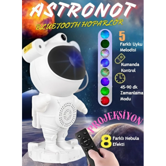 Astronot Projektör Gece Lambası Galaxy Gökyüzü Projeksiyon Kumandalı Samanyolu Aydınlatma