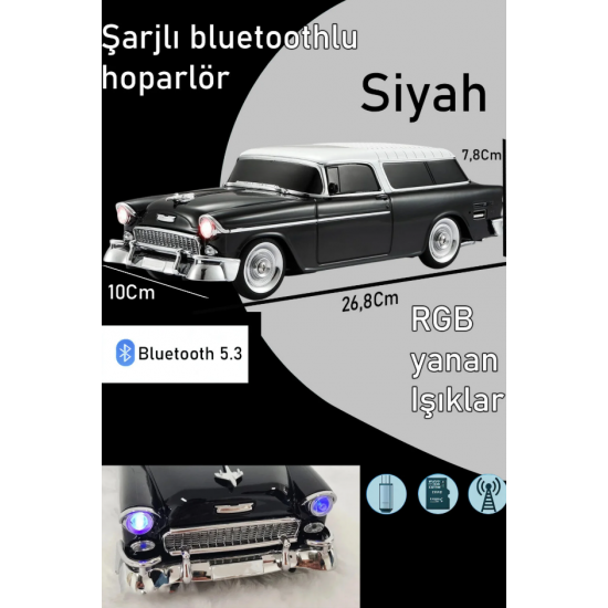 Şarjlı Nostaji Arabalı Bluetooth Fm-Usb-Tf-Aux Şarjlı Nostaljik Siyah WS-1955