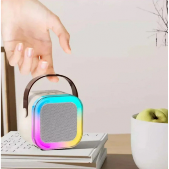 Mini Karaoke Bluetooth Hoparlör 2x Kablosuz Mikrofonlu Rgb Led Işıklı 5 Efektli Şarjlı Ses Bombası