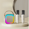 Mini Karaoke Bluetooth Hoparlör 2x Kablosuz Mikrofonlu Rgb Led Işıklı 5 Efektli Şarjlı Ses Bombası
