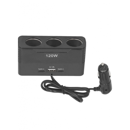 3 lü Çakmak Soketi 120W Çakmaklık Çoğaltıcı 1Usb 2Type-C Araç Şarj Cihazı Çakmak Çoklayıcı Çoğaltıcı