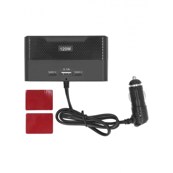 3 lü Çakmak Soketi 120W Çakmaklık Çoğaltıcı 1Usb 2Type-C Araç Şarj Cihazı Çakmak Çoklayıcı Çoğaltıcı