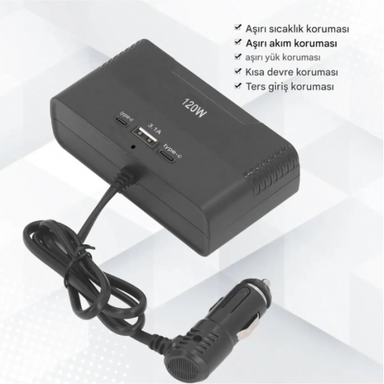 3 lü Çakmak Soketi 120W Çakmaklık Çoğaltıcı 1Usb 2Type-C Araç Şarj Cihazı Çakmak Çoklayıcı Çoğaltıcı