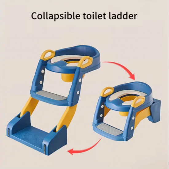 Tuvalet Eğitim Alıştırma Koltuğu Tutma Kollu Ayarlanabilir Lazımlık Klozet Pisuvar Kapağı Adaptörü(SARI LACİVERT)