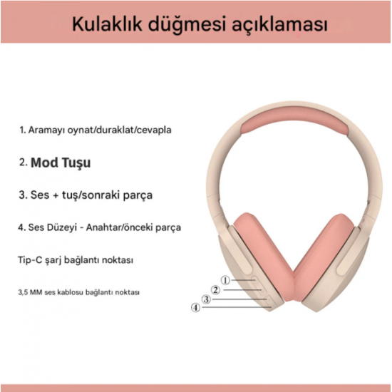 Bluetooth Kulaklık iOS Android Uyumlu Yüksek Ses Kalitesi Mikrofonlu Oyuncu SD Kartlı Pembe