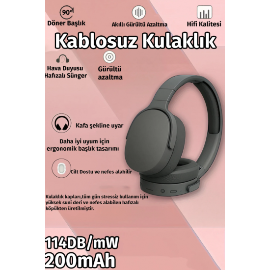 Bluetooth Kulaklık iOS Android Uyumlu Yüksek Ses Kalitesi Mikrofonlu Oyuncu SD Kartlı Siyah