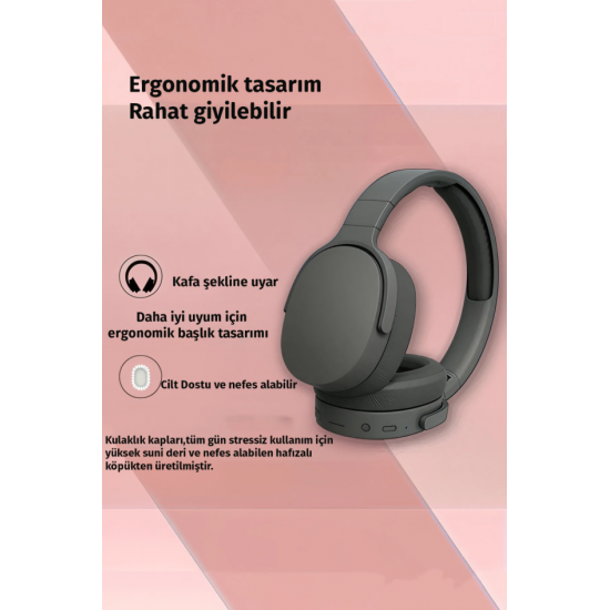 Bluetooth Kulaklık iOS Android Uyumlu Yüksek Ses Kalitesi Mikrofonlu Oyuncu SD Kartlı Siyah