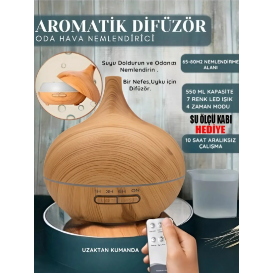 Ahşap görünümlü Aromatik Difüzör Ultrasonik 7 Renk Led Işıklı Ev Oda Kokusu Hava Nemlendirici 
