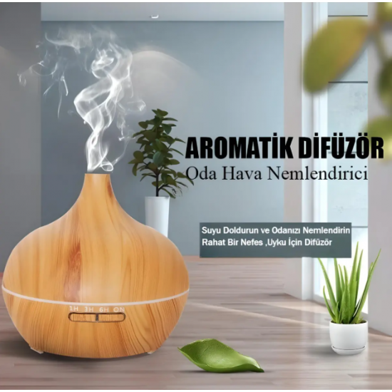 Ahşap görünümlü Aromatik Difüzör Ultrasonik 7 Renk Led Işıklı Ev Oda Kokusu Hava Nemlendirici 