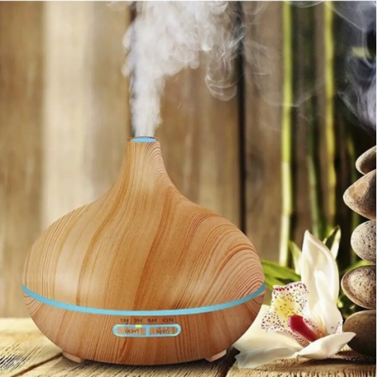 Ahşap görünümlü Aromatik Difüzör Ultrasonik 7 Renk Led Işıklı Ev Oda Kokusu Hava Nemlendirici