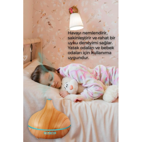 Ahşap görünümlü Aromatik Difüzör Ultrasonik 7 Renk Led Işıklı Ev Oda Kokusu Hava Nemlendirici