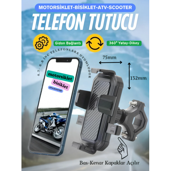 Motosiklet Ve Atv Motor Telefon Tutucu Gidon Bağlantılı Bisiklet Tutucu Telefon