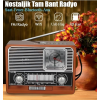 Nostaljik Vintage Tam Bant Fm Radyo USB/AUX/SD Retro Bluetooth Hoparlör Saatli Fenerli Müzik Kutusu