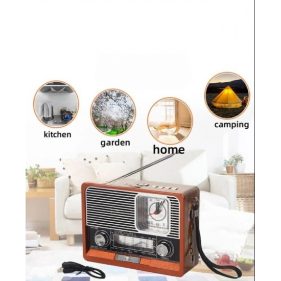 Nostaljik Vintage Tam Bant Fm Radyo USB/AUX/SD Retro Bluetooth Hoparlör Saatli Fenerli Müzik Kutusu