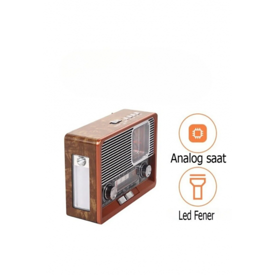 Nostaljik Vintage Tam Bant Fm Radyo USB/AUX/SD Retro Bluetooth Hoparlör Saatli Fenerli Müzik Kutusu