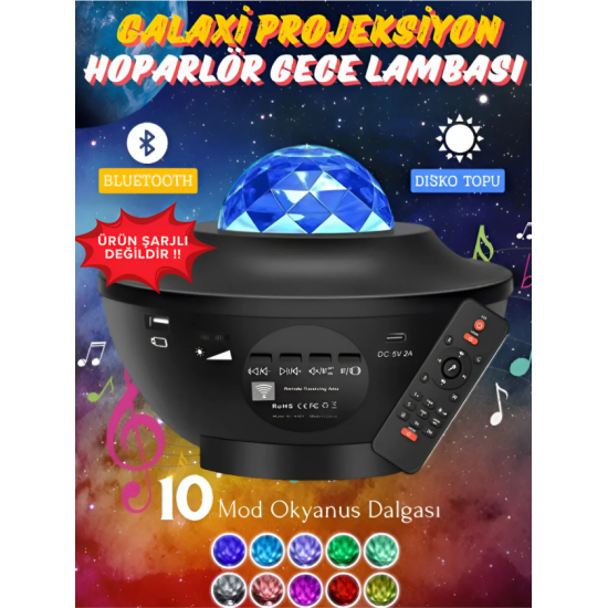 Yıldızlı Projektör Tavan Bulutsu Galaxy Lazer Işıklı Disko Topu Bluetooth Hoparlör Parti Led Lambası