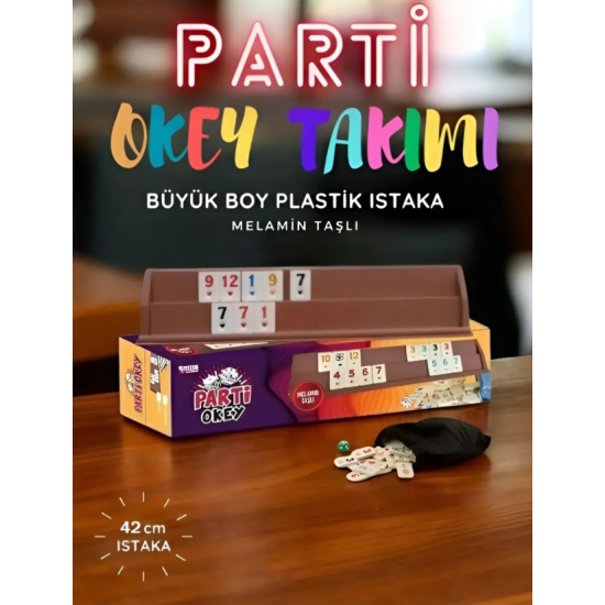 Büyük Boy Okey Takımı 42 Cm Plastik Istakalı Melamin Taşlı Parti Hobi Oyun Seti