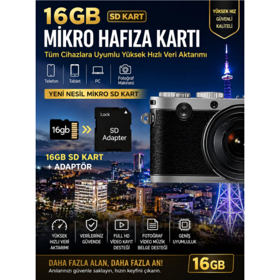 16 Gb Everon Micro Sd Kart Veri Aktarımı-depolama Hafıza Kartı Tüm Cihazlara Uyumlu Adaptörlü Memory