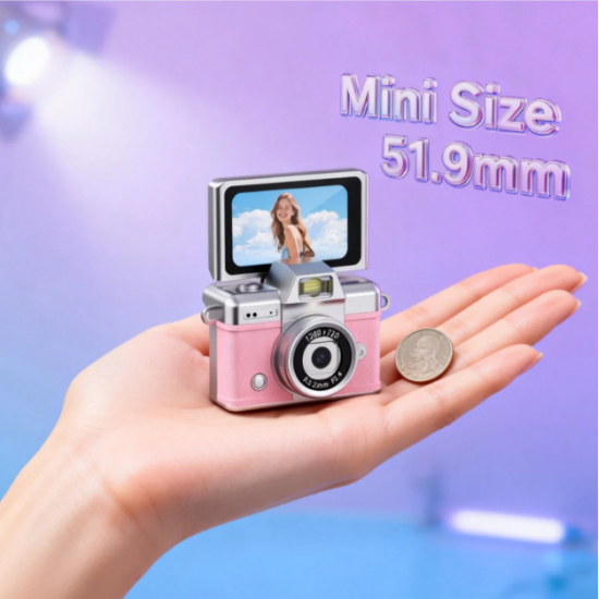 Mini Dijital Avuç İçi Kamera Katlanabilir Ekranlı Retro Fotoğraf Makinası Şarjlı Anahtarlık Kamerası