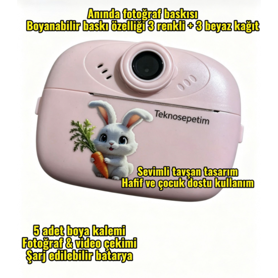 Snapbunny mürekkepsiz anında baskı kamera fotoğraf makinesi