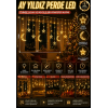 Ay Yıldız Perde Led 8 Mod Saçaklı Perde Pencere Balkon Duvar Işık Dekoratif Peri Lamba Led Işığı