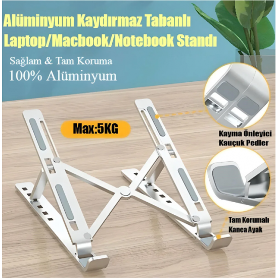 Kademeli Ayarlanabilir Metal Laptop Standı Macbook/notebook Katlanabilir, Hafif ve Kaymaz Tablet Tutucu (gri)