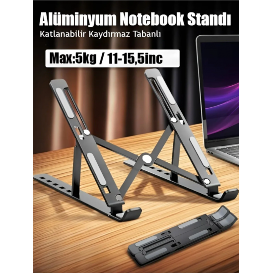 Kademeli Ayarlanabilir Metal Laptop Standı Macbook/notebook Katlanabilir, Hafif  ve kaymaz Tablet Tutucu (siyah)