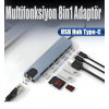 8in1 Type-C Hub Port  Uyumlu Adaptör HDMI USB Kart Okuyucu Ethernet Pd Girişli Macbook Çevirici Gri