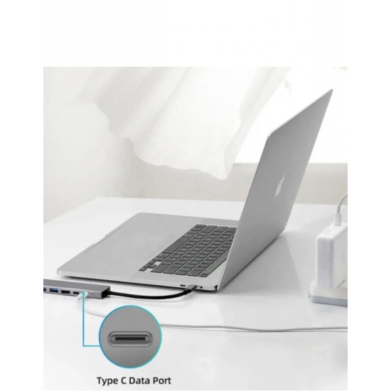 8in1 Type-C Hub Port  Uyumlu Adaptör HDMI USB Kart Okuyucu Ethernet Pd Girişli Macbook Çevirici Gri