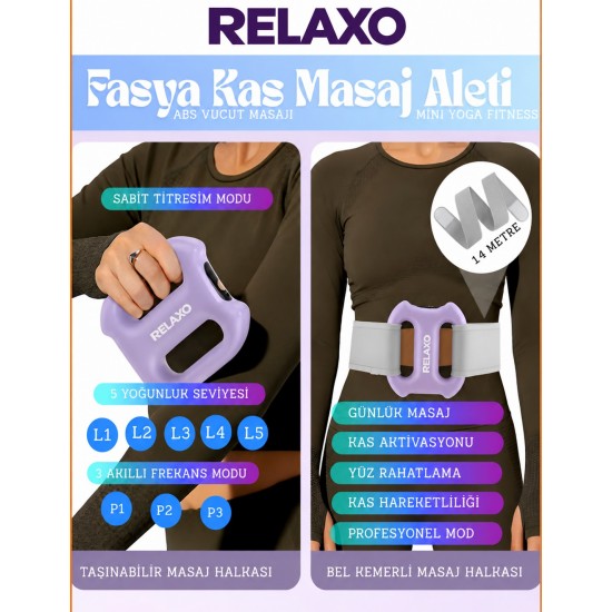 RELAXO Şarjlı Fasya Titreşimli Masaj Halkası Elektrikli Taşınabilir Tüm Vücut Kas Masaj Aleti BLK146
