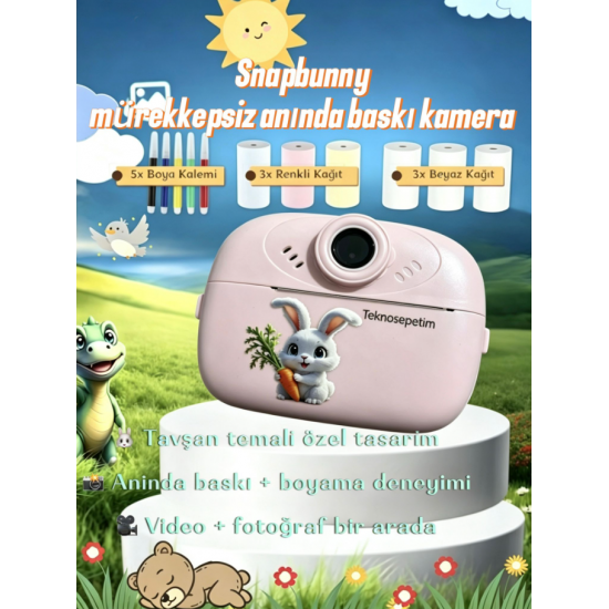 Snapbunny mürekkepsiz anında baskı kamera fotoğraf makinesi