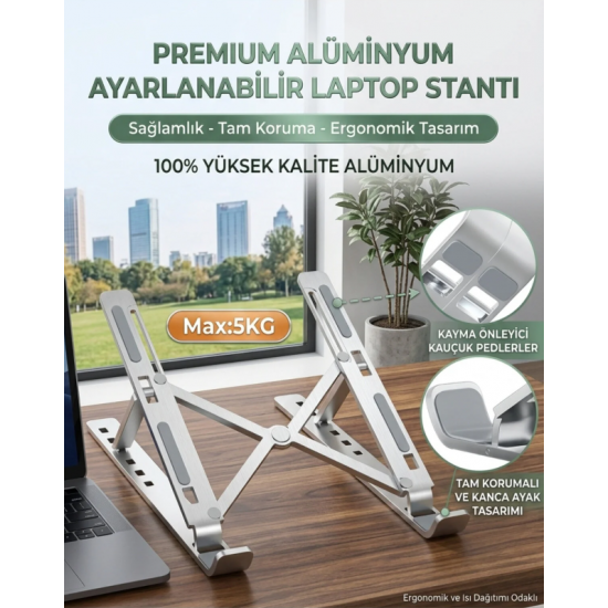 Kademeli Ayarlanabilir Metal Laptop Standı Macbook/notebook Katlanabilir, Hafif ve Kaymaz Tablet Tutucu (gri)